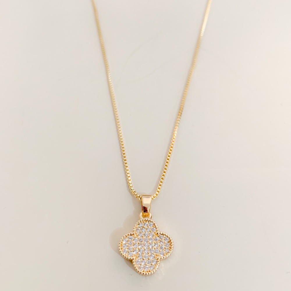 Micro Pave Clover Necklace | 14k Gold Filled - Picture 5 of 8